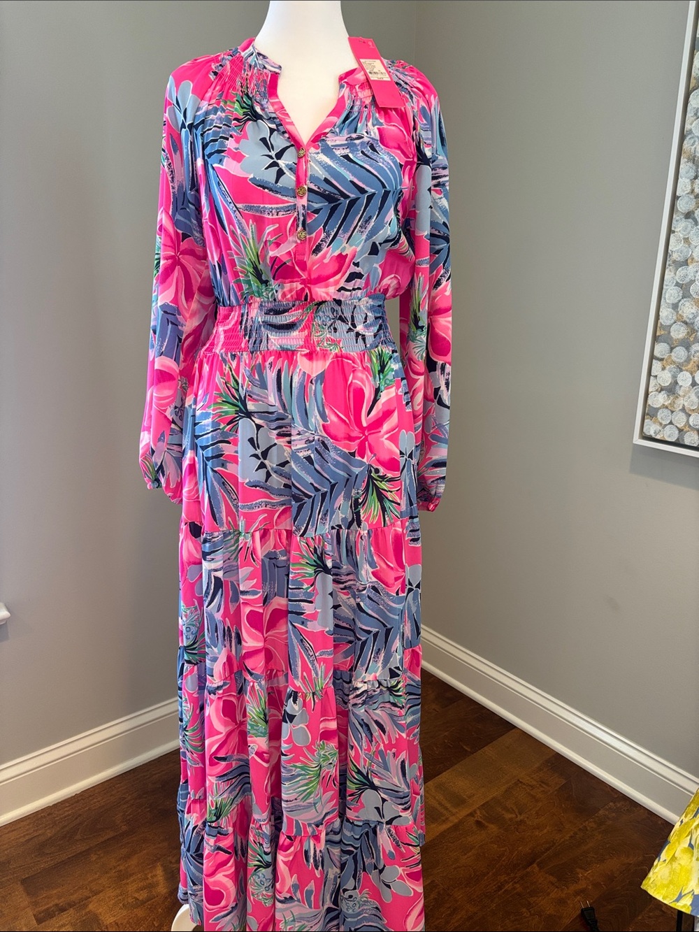 Lilly Pulitzer Pink and Blue Tropical Maxi Dress